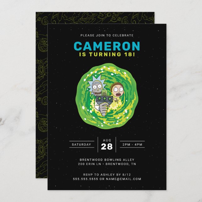 Invitación de cumpleaños RICK AND MORTY™ (Anverso / Reverso)