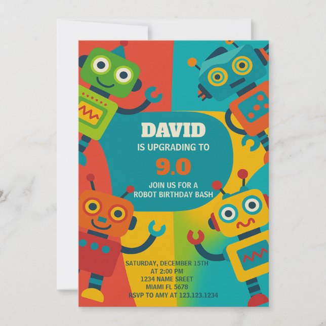 Invitación de cumpleaños Robot (Anverso)