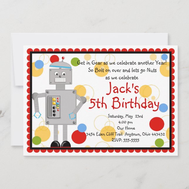 Invitación de cumpleaños Robot (Anverso)