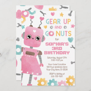 Invitación de cumpleaños Robot, Chica Robot