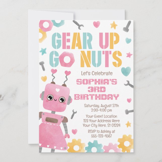 Invitación de cumpleaños Robot, Chica Robot (Anverso)