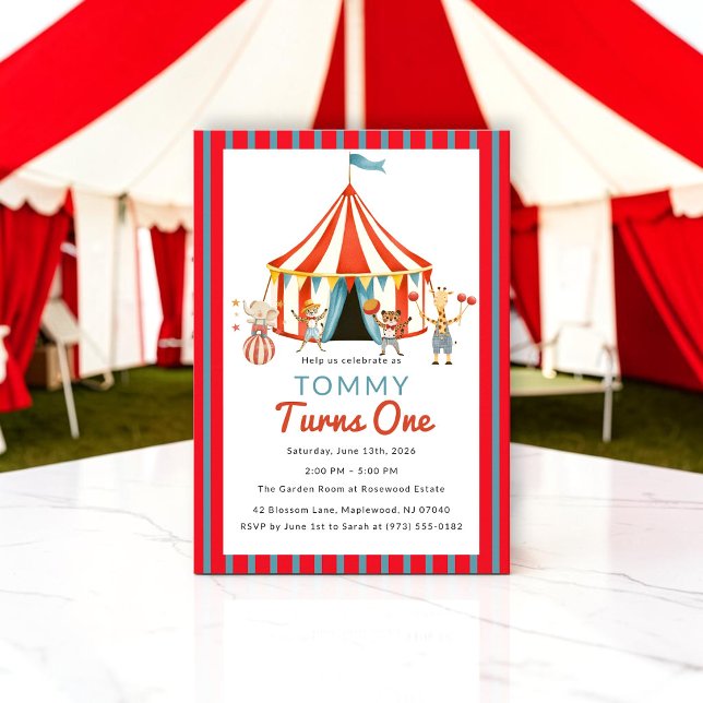 Invitación de Cumpleaños Roja Azul de Carpa de Cir (Subido por el creador)