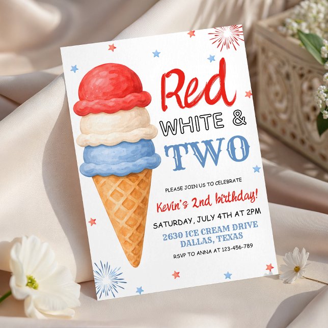 Invitación de cumpleaños roja blanca y dos helados (Subido por el creador)