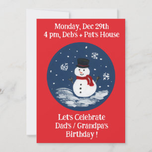 Invitación de cumpleaños roja de muñeco de nieve