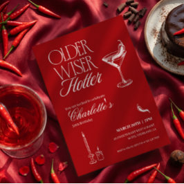 Invitación de cumpleaños roja para mujer mayor sab