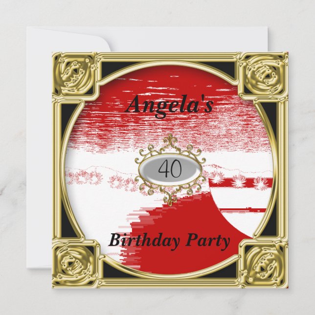Invitación de cumpleaños roja Roja (Anverso)