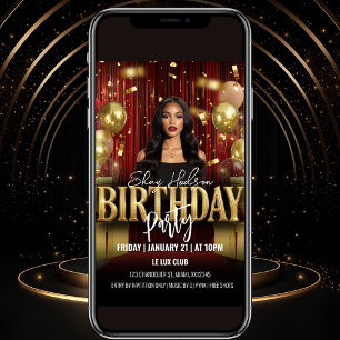 Invitación de cumpleaños roja y dorada