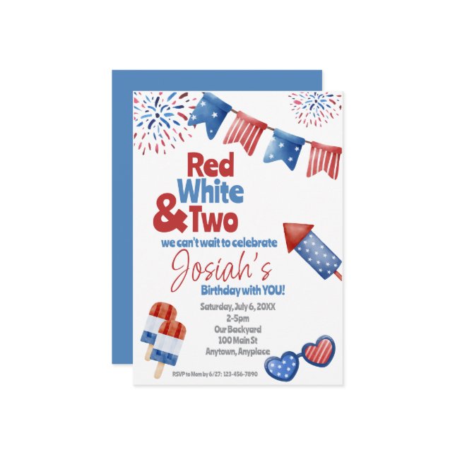 Invitación de cumpleaños Rojo Blanco y Dos (Anverso/Reverso In Situ)