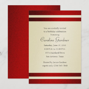 Invitación de cumpleaños rojo e marfil