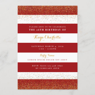Invitación de cumpleaños rojo y oro para adultos