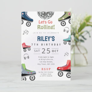 Invitación de cumpleaños Roller Disco Patinaje sob