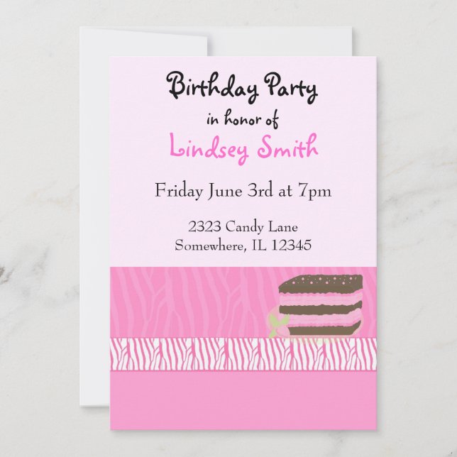 Invitación de cumpleaños rosa (Anverso)