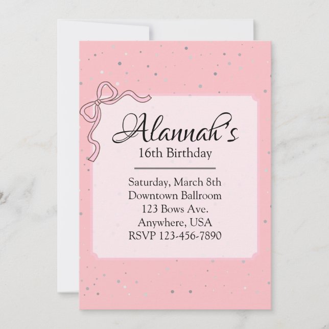 Invitación de cumpleaños rosa (Anverso)