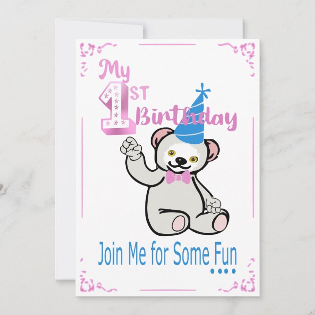 Invitación de cumpleaños rosa (Anverso)