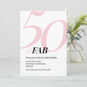 Invitación de cumpleaños rosa 50 y fabuloso