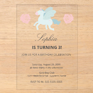 Invitación de cumpleaños rosa azul adorable unicor