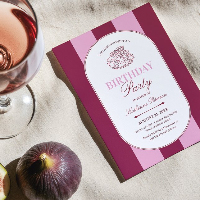 Invitación de cumpleaños rosa Borgoña (Subido por el creador)