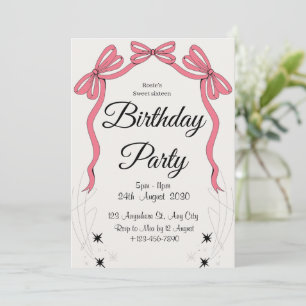 invitación de cumpleaños rosa brillo femenino lind