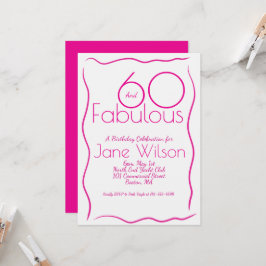  Invitación de cumpleaños rosa con guión Sixty & F