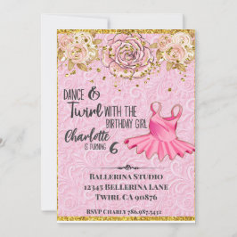 Invitación de cumpleaños rosa de Ballerina Tutu