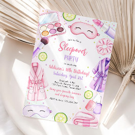 Invitación de cumpleaños rosa de chicas para pijam