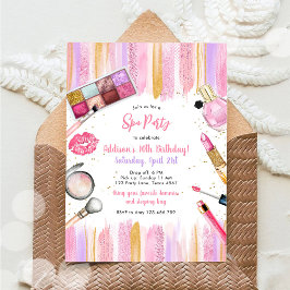 Invitación de cumpleaños rosa de chicas para pijam