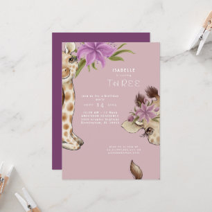 Invitación de cumpleaños rosa de jirafa bebé linda