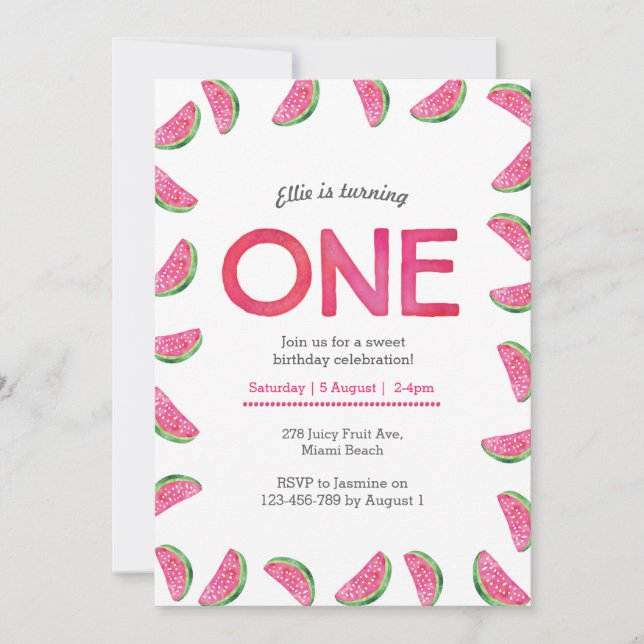 Invitación de cumpleaños | rosa de la sandía tropi (Anverso)