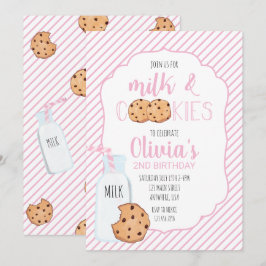 Invitación de cumpleaños rosa de leche y galletas 