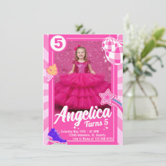 Invitación de cumpleaños rosa de muñeca