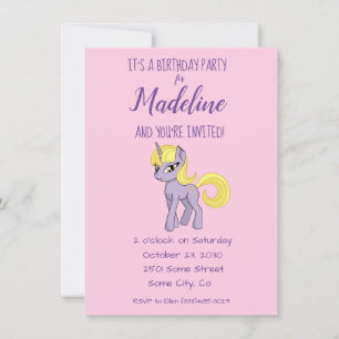 Invitación de cumpleaños rosa de Unicornio