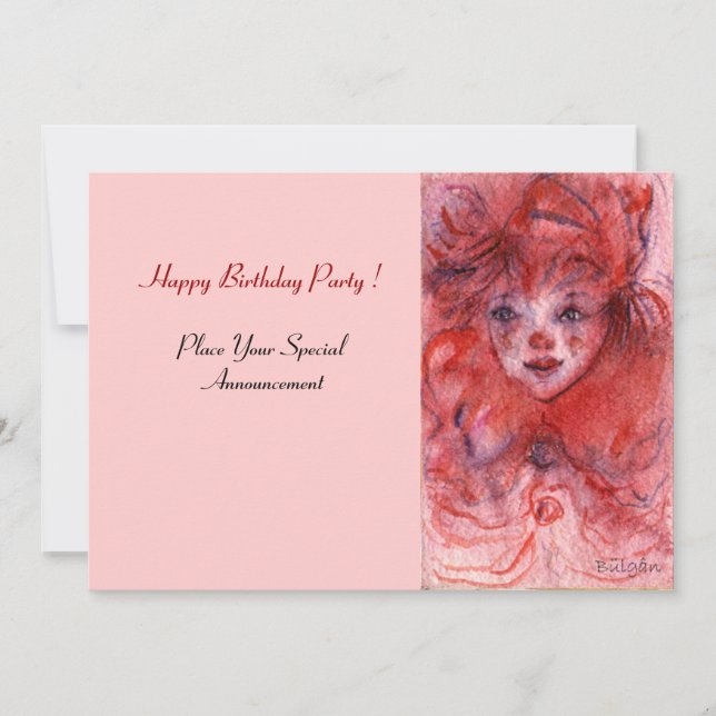 Invitación de cumpleaños rosa del payaso rojo pequ (Anverso)