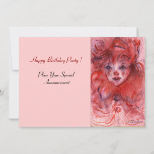 Invitación de cumpleaños rosa del payaso rojo pequ
