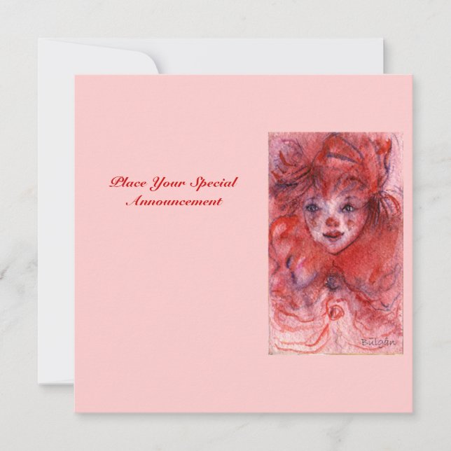 Invitación de cumpleaños rosa del payaso rojo pequ (Anverso)