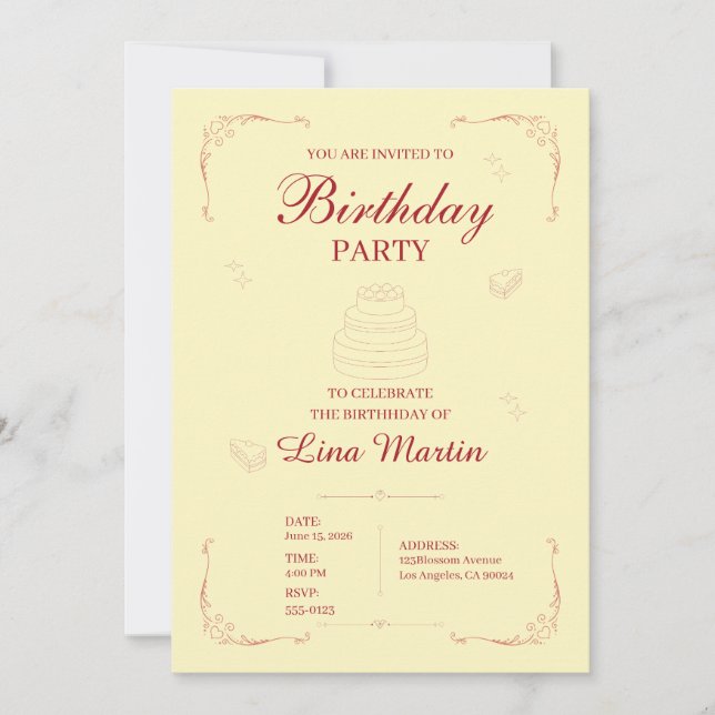 Invitación de cumpleaños rosa elegante (Anverso)