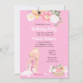 Invitación de cumpleaños rosa Floral Ballerina Flo