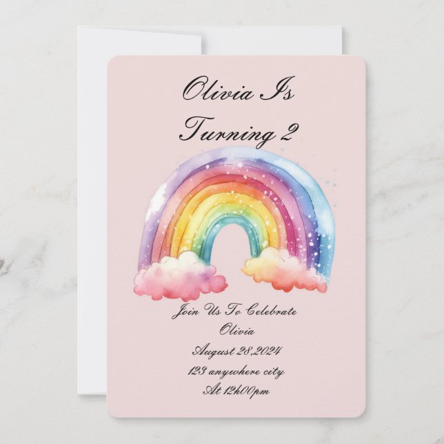 invitación de cumpleaños rosa para chicas (Anverso)