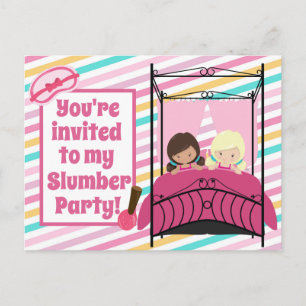 Invitación de cumpleaños rosa para fiesta de pijam