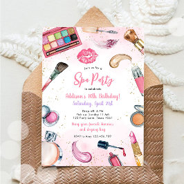 Invitación de cumpleaños rosa para fiesta de pijam