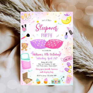 Invitación de cumpleaños rosa para fiesta de pijam