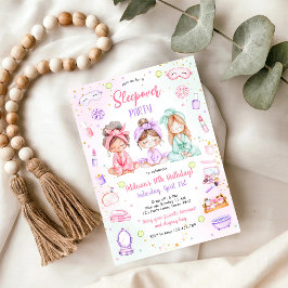 Invitación de cumpleaños rosa para fiesta de pijam