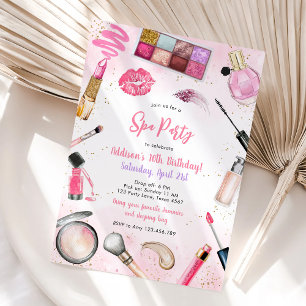 Invitación de cumpleaños rosa para fiesta de pijam