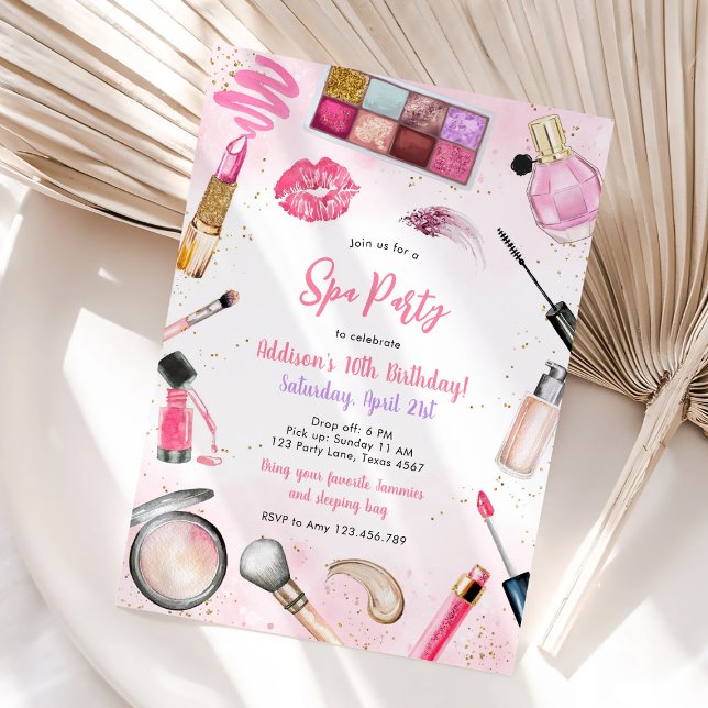 Invitación de cumpleaños rosa para fiesta de pijam (Subido por el creador)