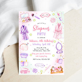 Invitación de cumpleaños rosa para fiesta de pijam