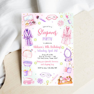 Invitación de cumpleaños rosa para fiesta de pijam