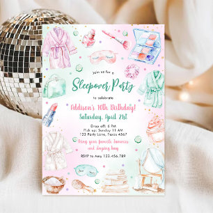 Invitación de cumpleaños rosa para fiesta de pijam