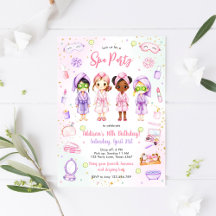 Invitación de cumpleaños rosa para fiesta de pijam