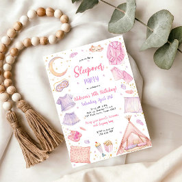 Invitación de cumpleaños rosa para fiesta de pijam