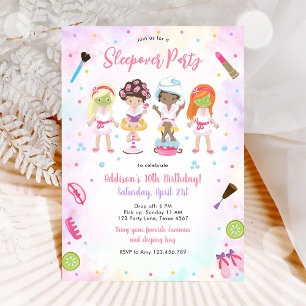 Invitación de cumpleaños rosa para fiesta de pijam