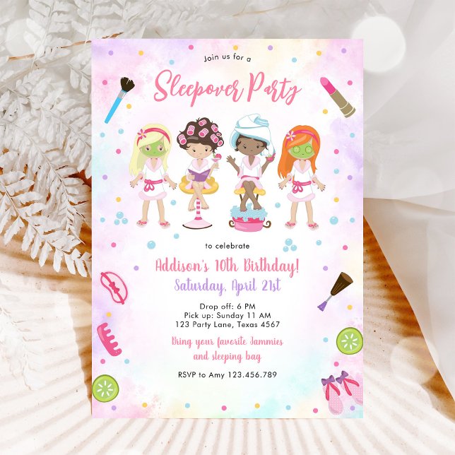 Invitación de cumpleaños rosa para fiesta de pijam (Subido por el creador)